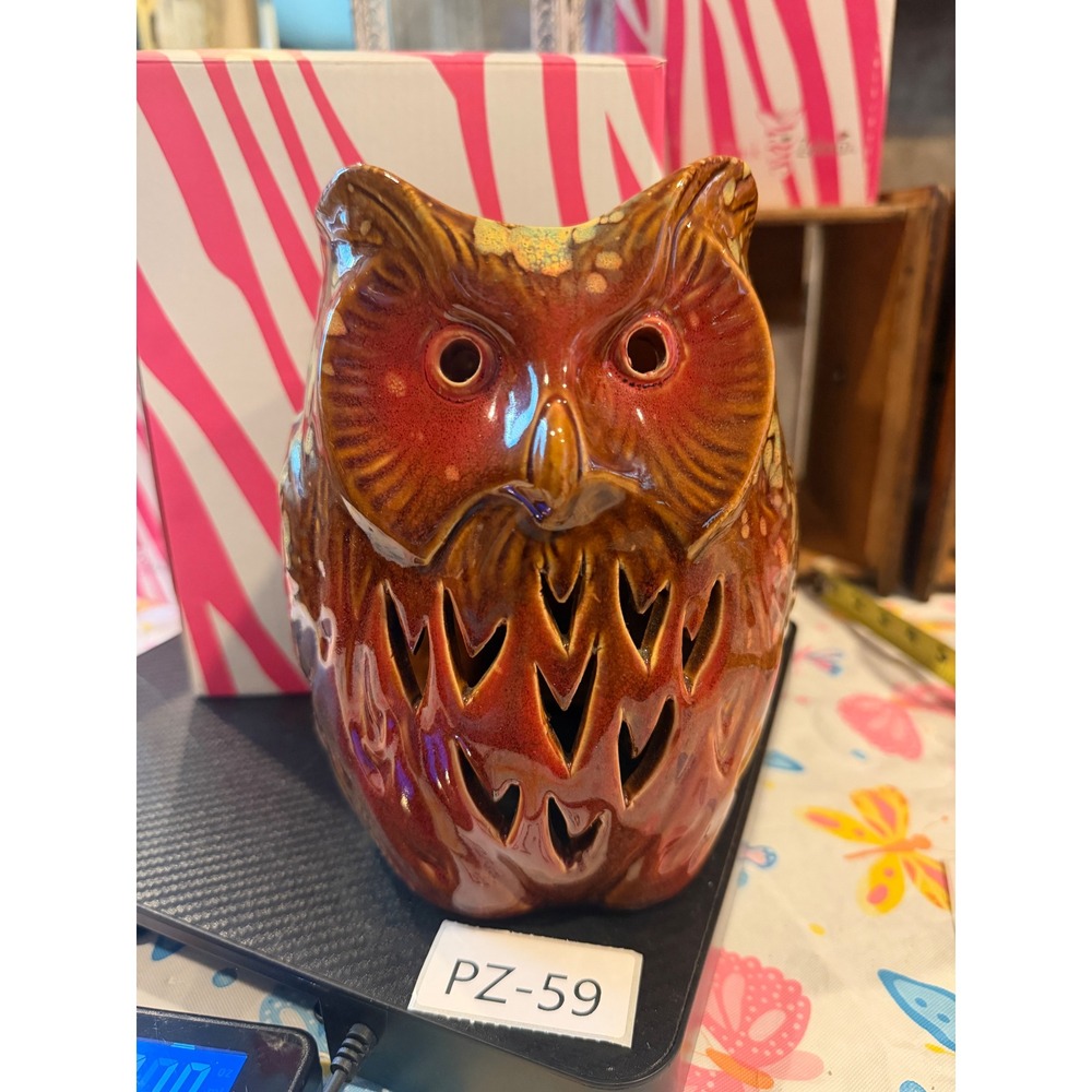 Pink Zebra Owl Simmering Shades Ceramic Drip Glaze Brown Amber Heart Cutouts